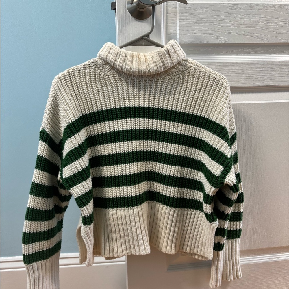 Madewell Green and Cream Cowl Neck Sweater